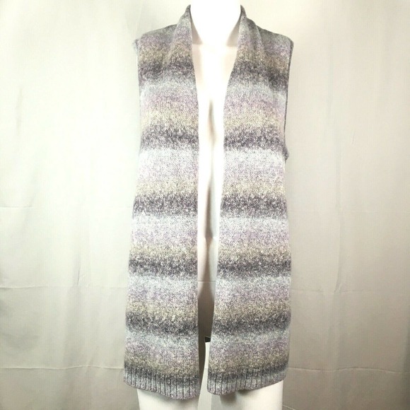 Chicos Cardigan Vest Womens 0 US S Purple Striped Open Front Sleeveless Sweater‎ - Picture 1 of 7